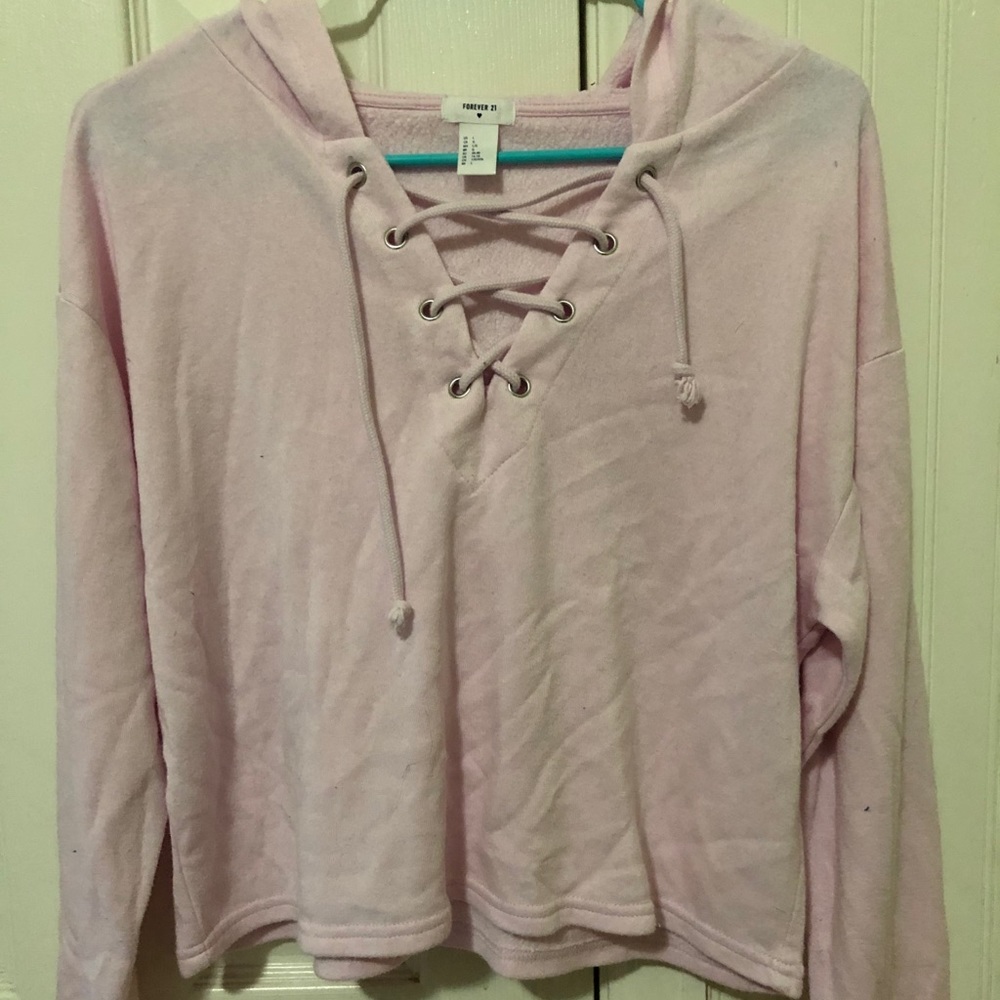 pink front tie hoodie